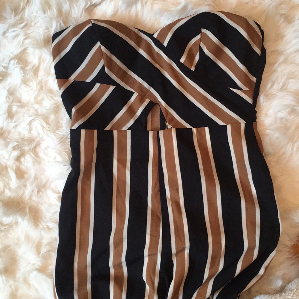 Brown, White, Black Striped Jumpsuit